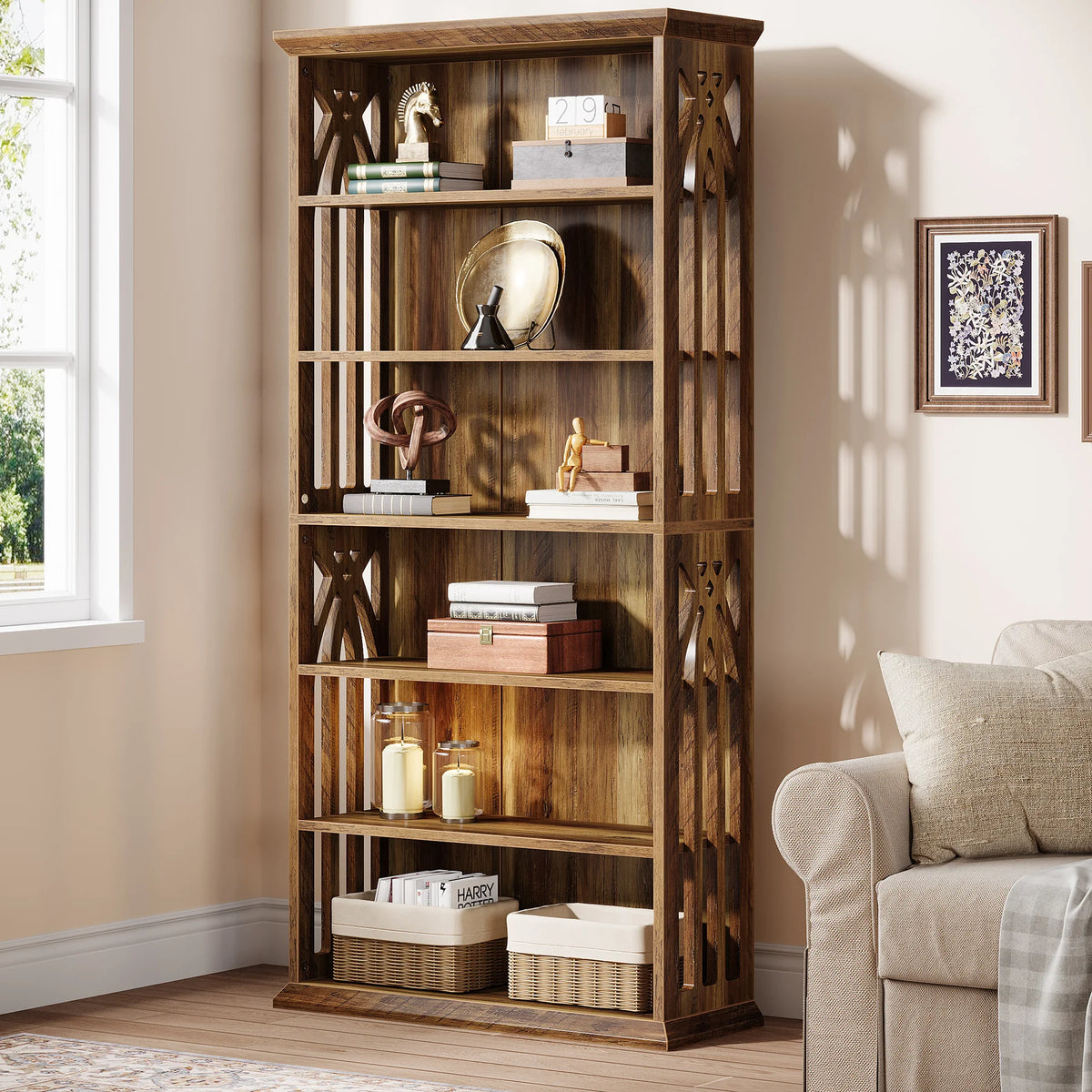 Tribesigns 6 Tier Tall Wood Bookshelf Freestanding Storage Display Shelf