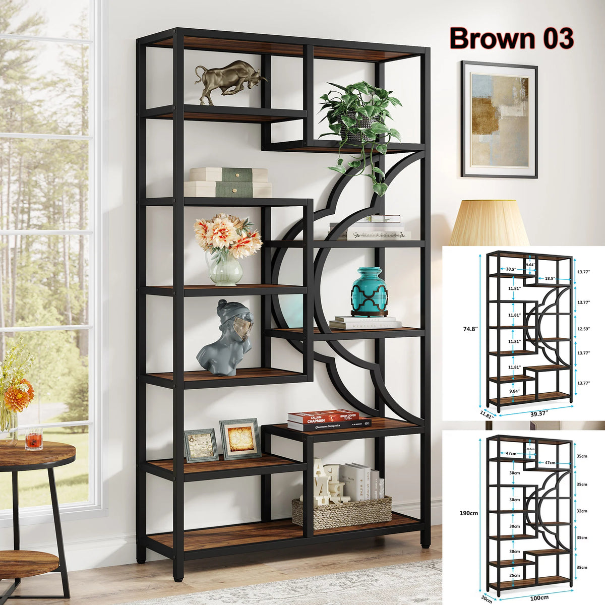 Tribesigns Industrial Etagere Bookcase Display Shelf Storage Organizer