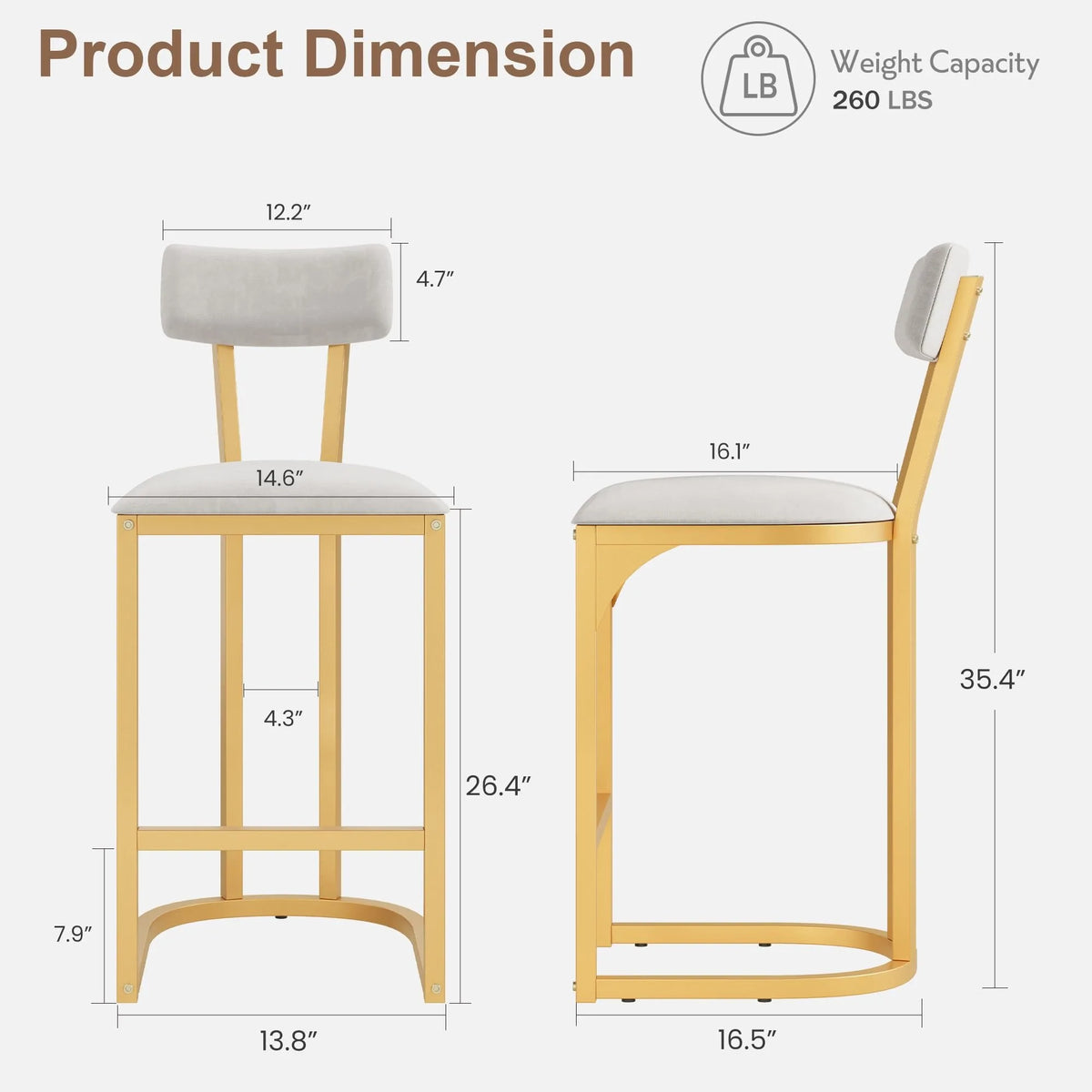 ANIXOL Upholstered Bar Stools with Backrest and Metal Frame