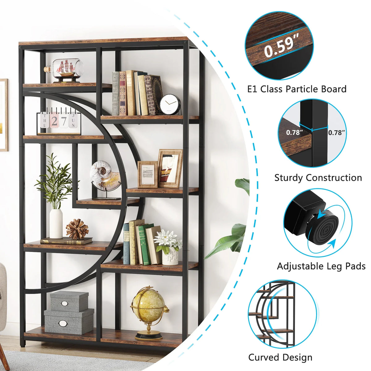 Tribesigns Industrial Etagere Bookcase Display Shelf Storage Organizer