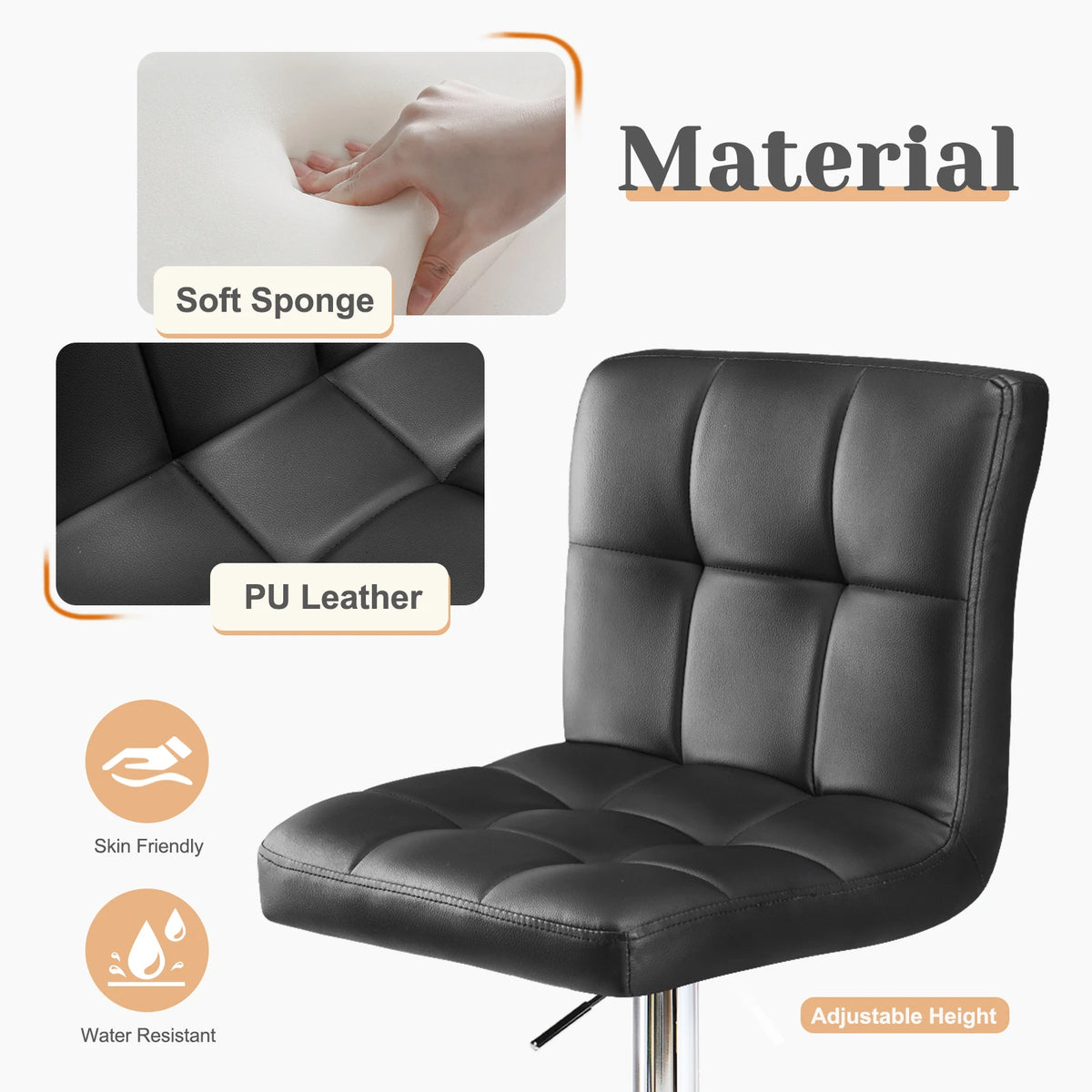 JHK PU Leather Upholstered Bar Stools With Comfortable Backrest Set