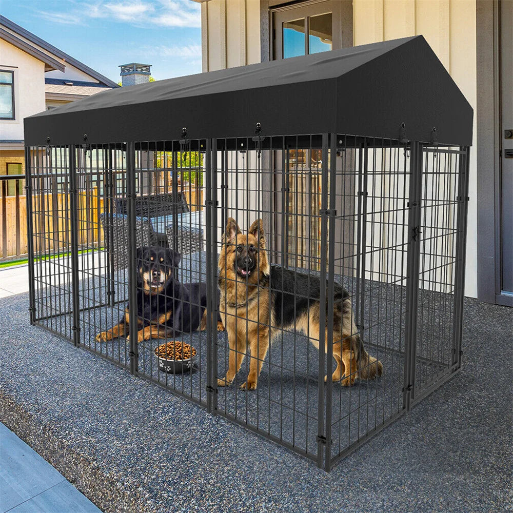 BORWART Heavy Duty Metal Dog Kennel With Roof Covered Run
