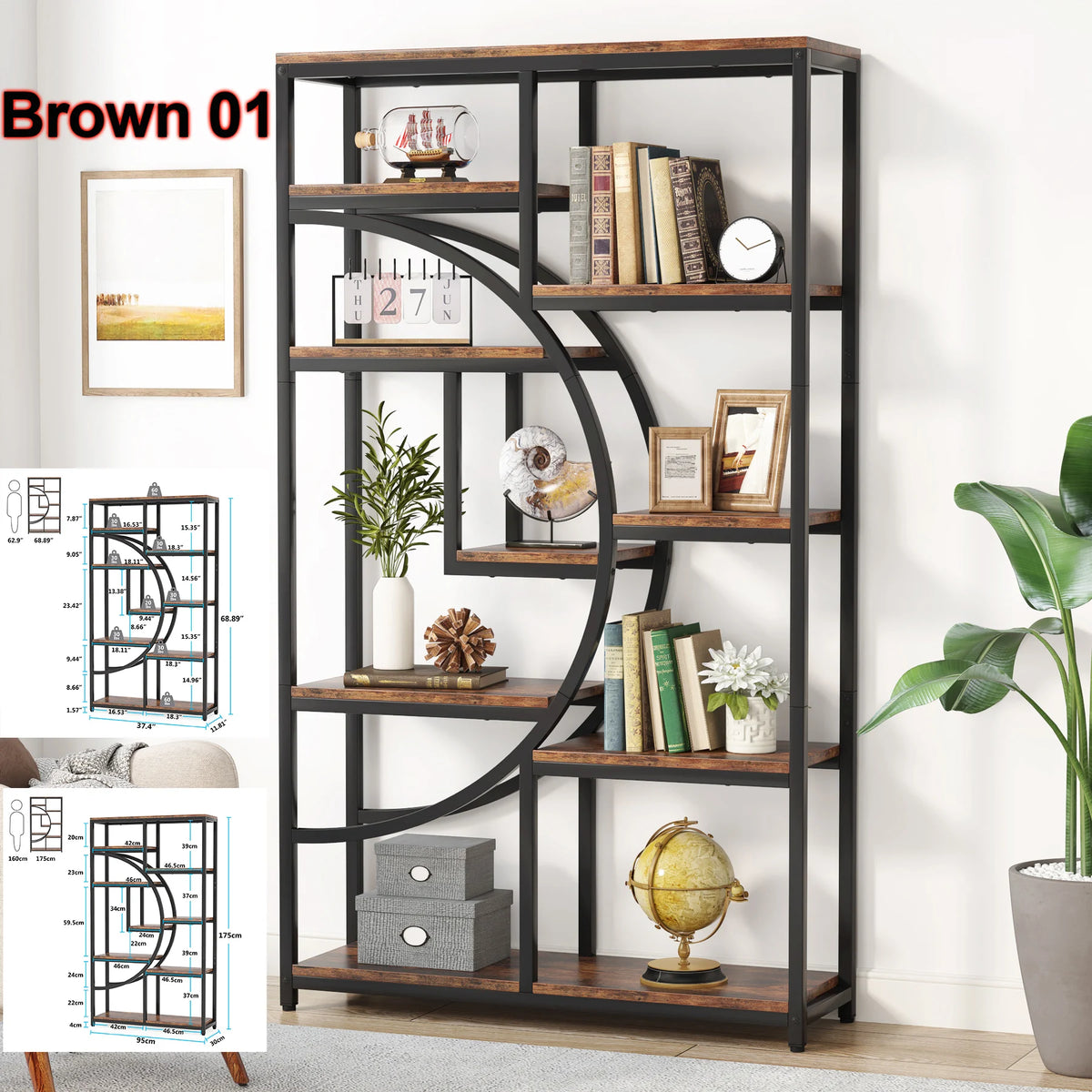 Tribesigns Industrial Etagere Bookcase Display Shelf Storage Organizer