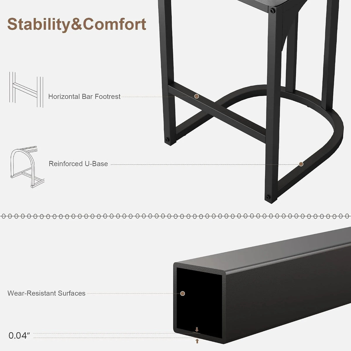 ANIXOL Upholstered Bar Stools with Backrest and Metal Frame