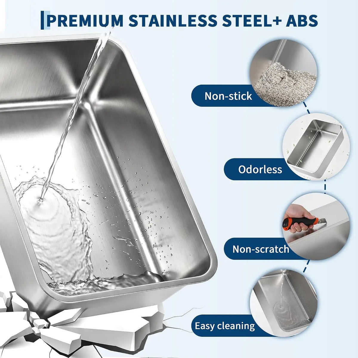 HiMISS Stainless Steel Cat Litter Box With Enclosed Top Entry