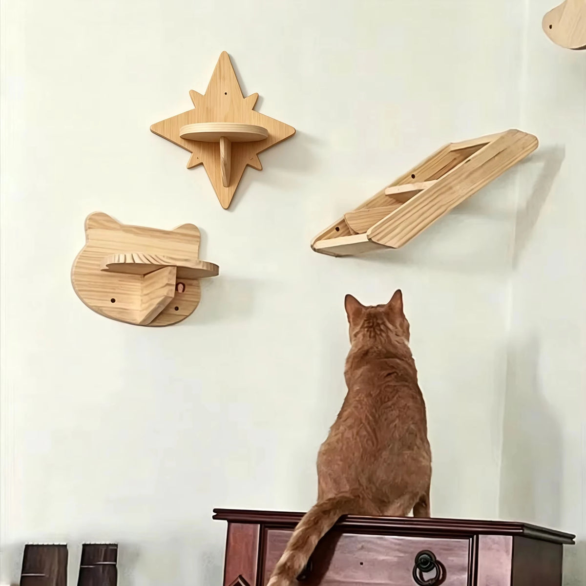 CWV Cat Wall Shelves With Moon Hammock And Star Perches
