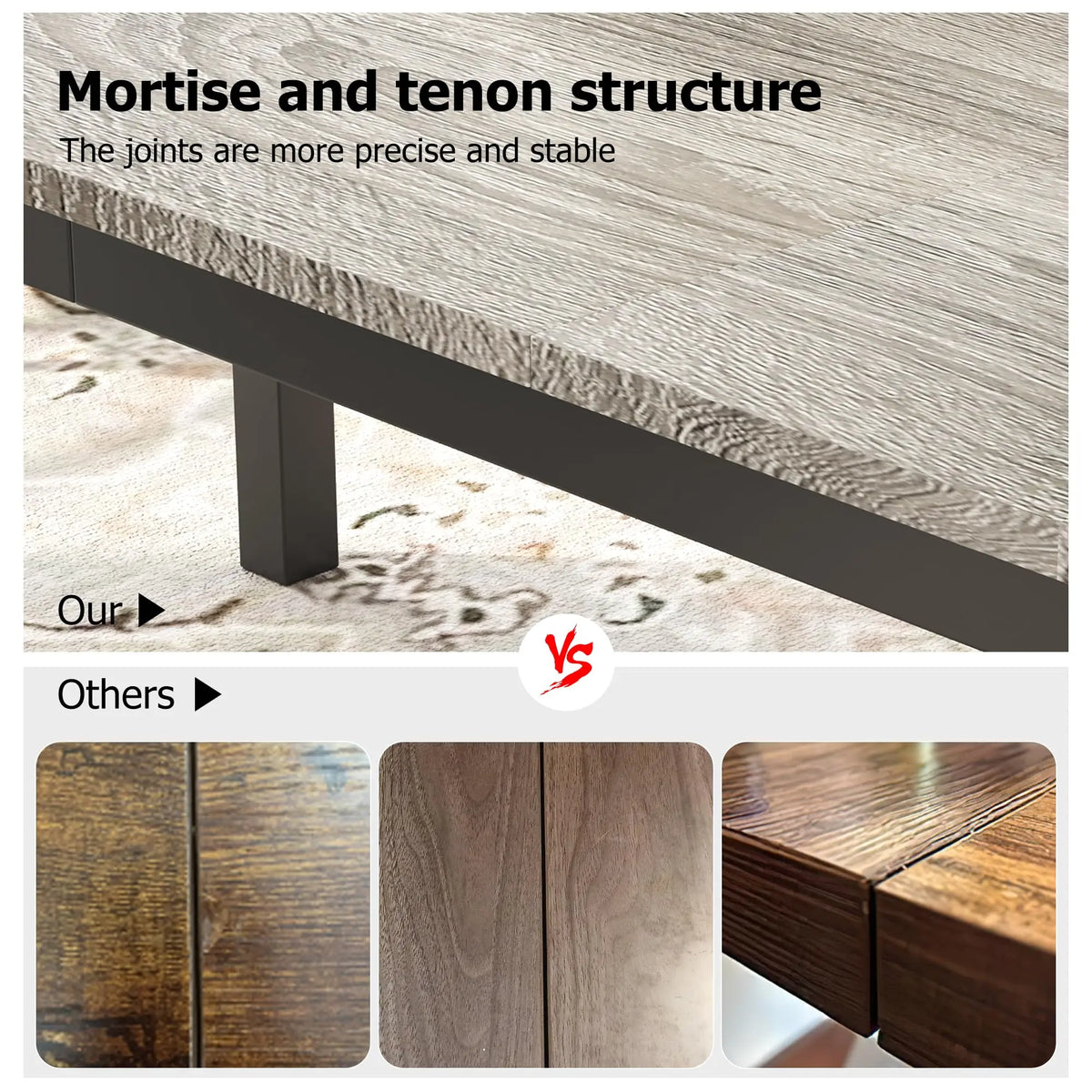 EliteZ Farmhouse Wooden Dining Table With Industrial Metal Frame