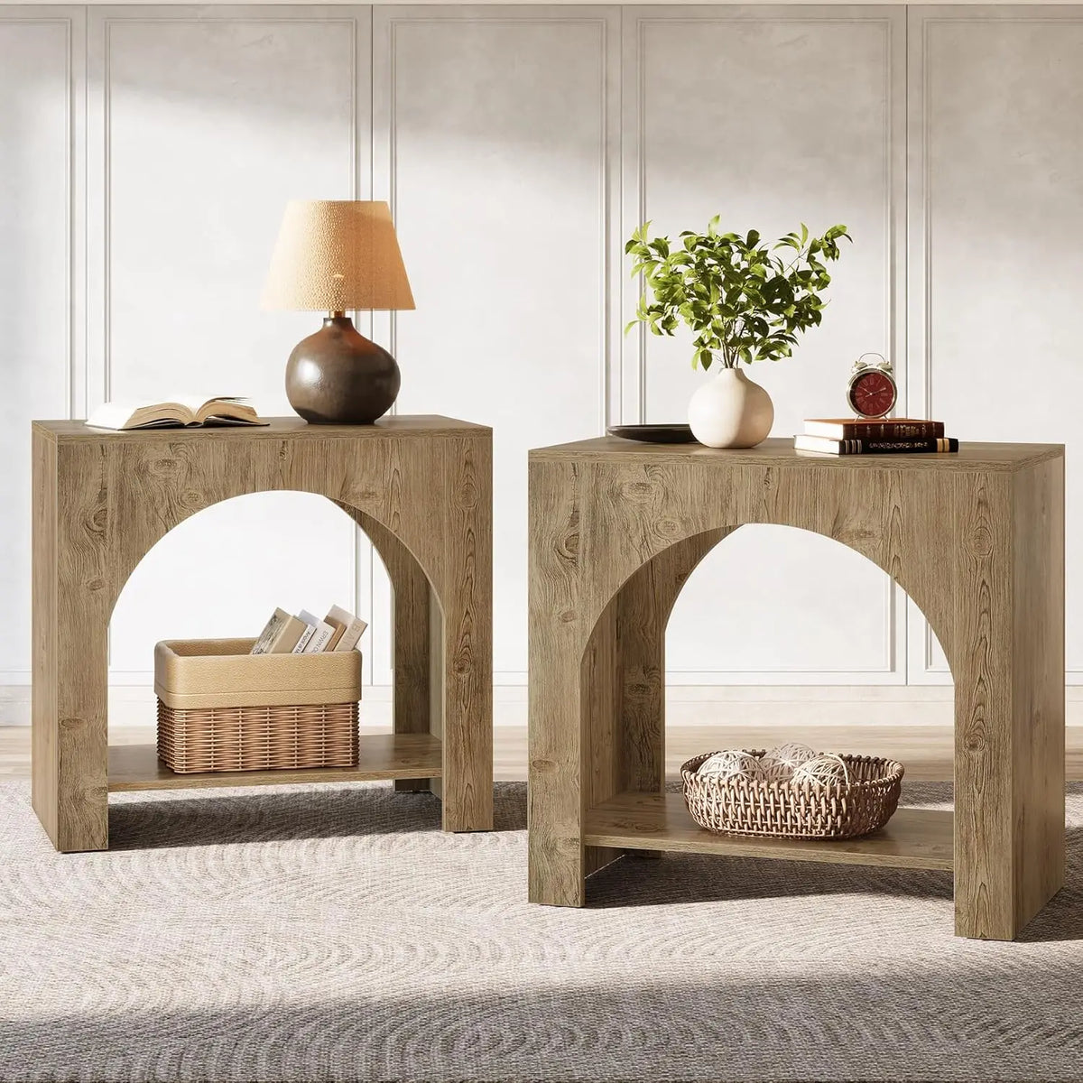 Farmhouse Nightstand With Storage Bedside Table For Bedroom Wooden Metal