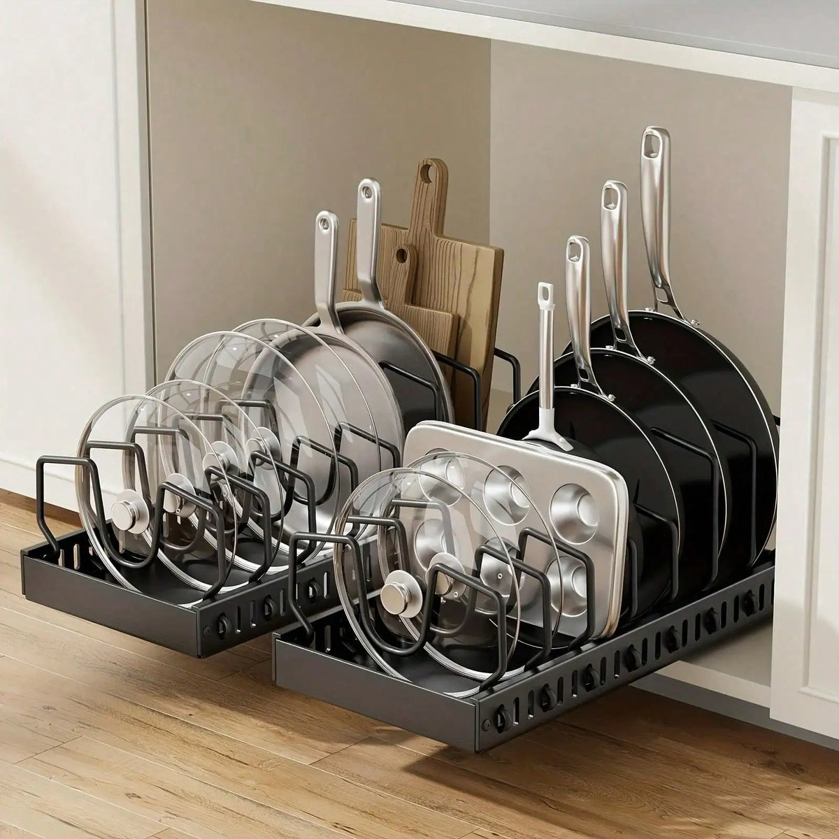 Heavy Duty Stainless Steel Pull Out Pot Lid Organizer Rack