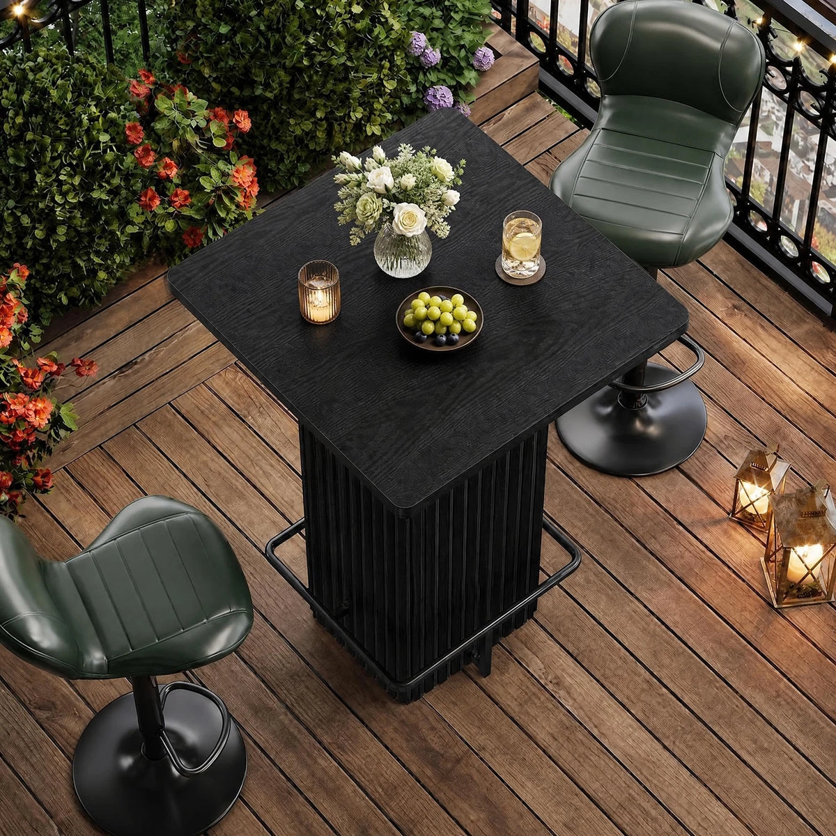 HiMISS Fluted Pedestal Counter Height Bistro Dining Table Metal Footrest