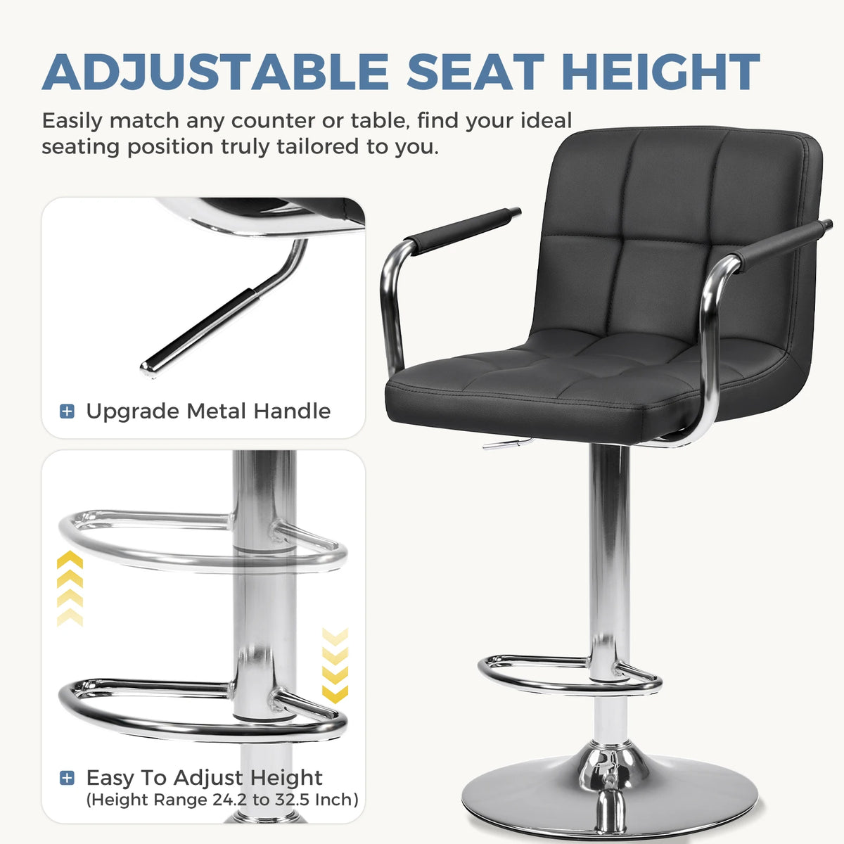 JHK Ergonomic PU Leather Adjustable Swivel Office Chair Padded Armrests