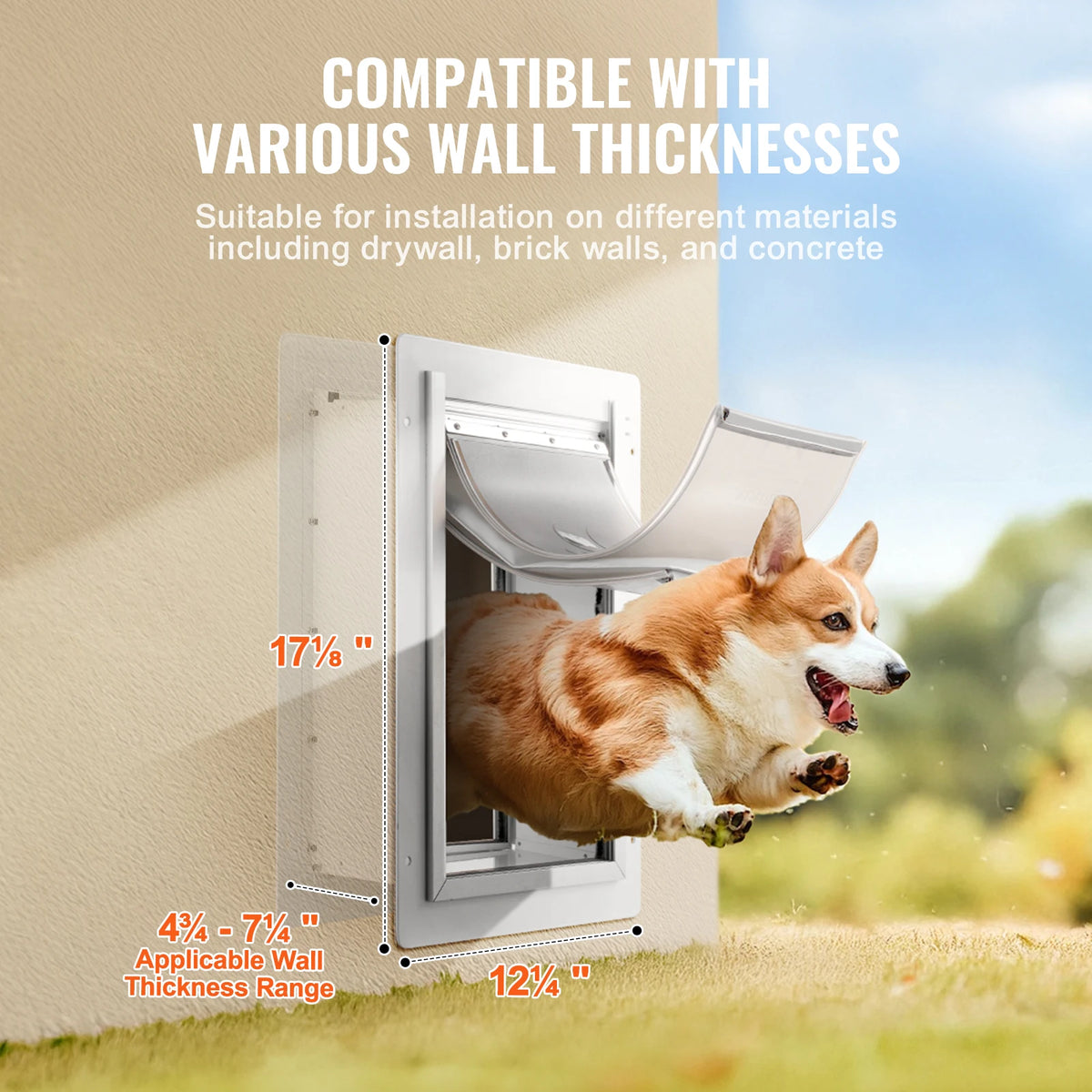 SucceBuy Pet Door Metal Frame with Lock and 3-Flap System Weatherproof Doggy Door Easy to Install in Interior or Exterior Walls