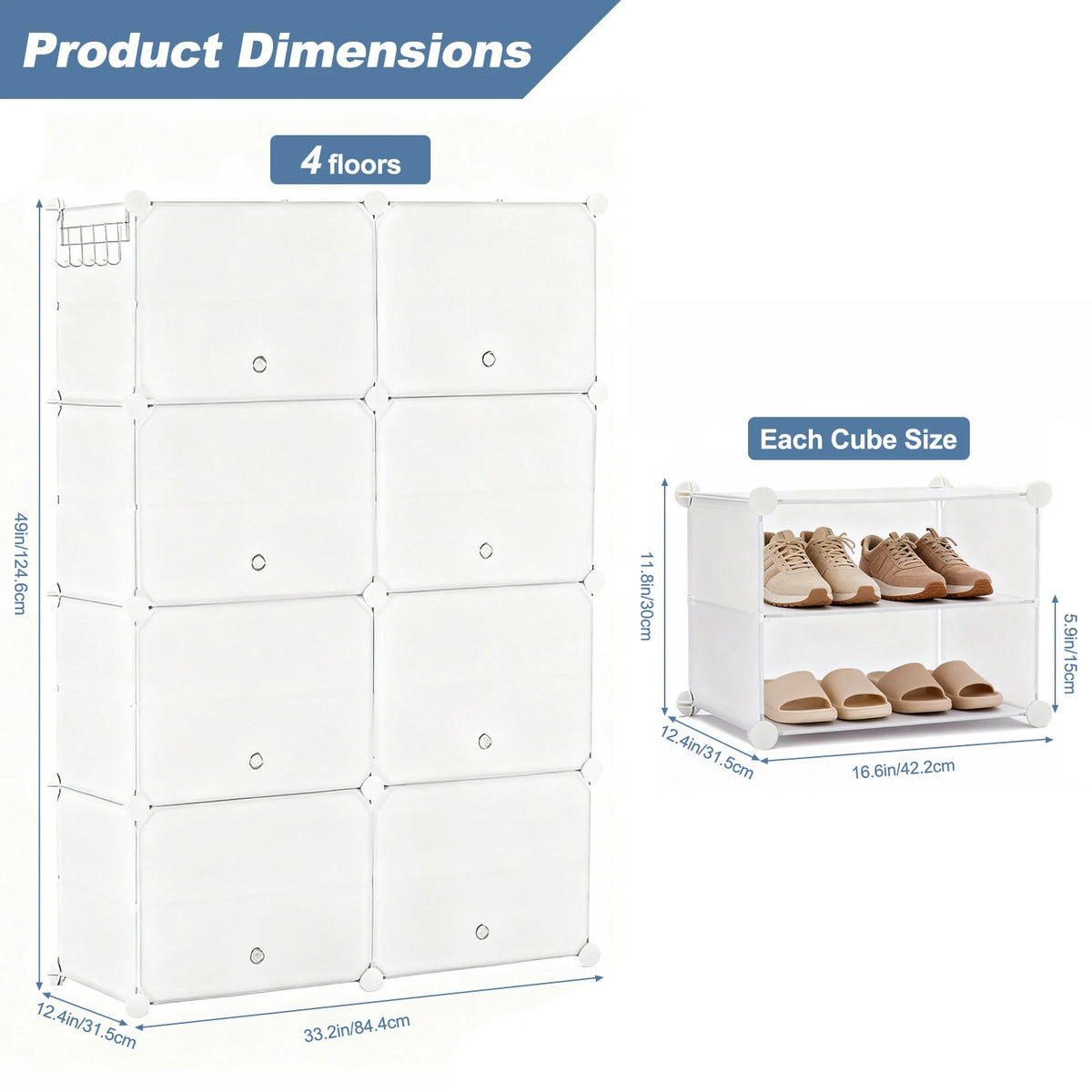 JHK Stackable Shoe Storage Cabinet With Door Plastic Multilayer Rack