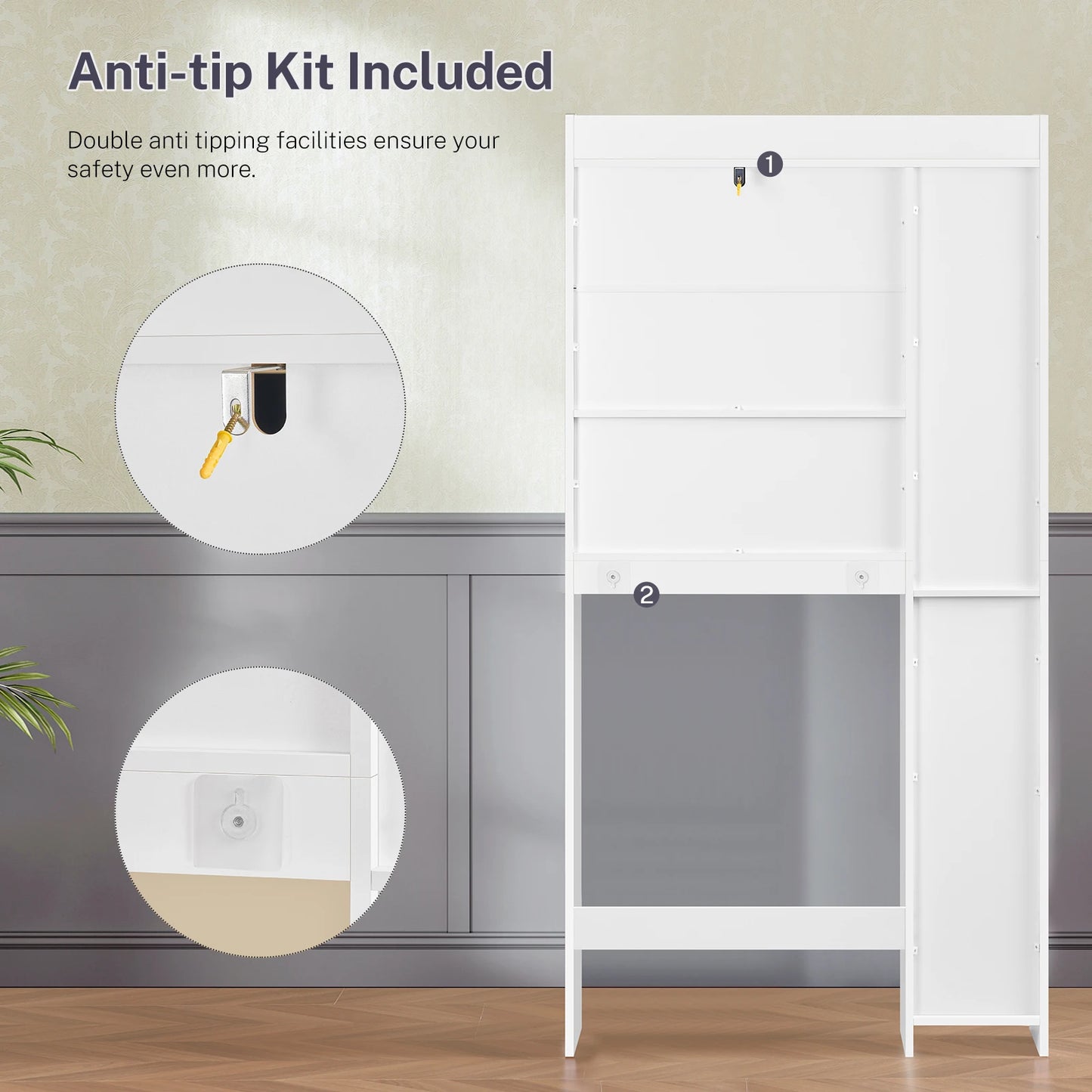 Over the Toilet Storage Cabinet with 2 Adjustable Drawers & 1 Cabinet, Freestanding Toilet Storage Cabinet with 6 open Shelves & 1 Adjustable shelf, Bathroom Storage Cabinets for Bathroom, White