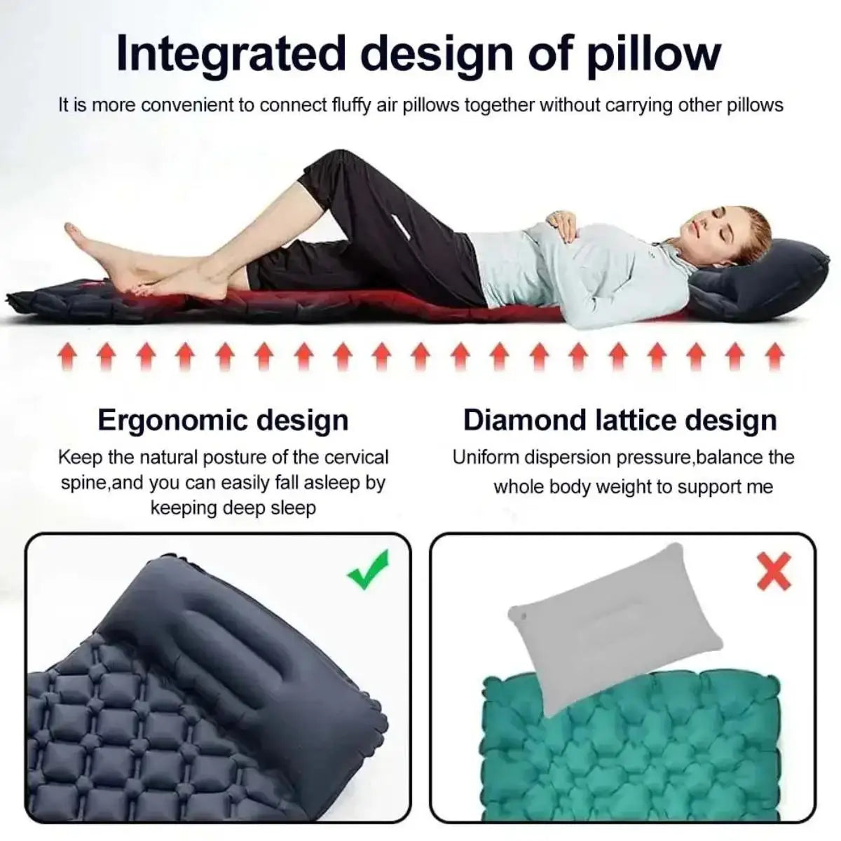 Waterproof Inflatable Mattress Camping Sleeping Pad Foldable With Pillow Mat