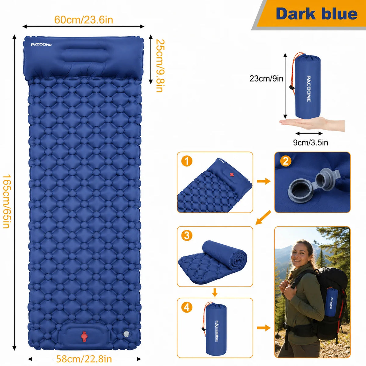 Waterproof Inflatable Mattress Camping Sleeping Pad Foldable With Pillow Mat