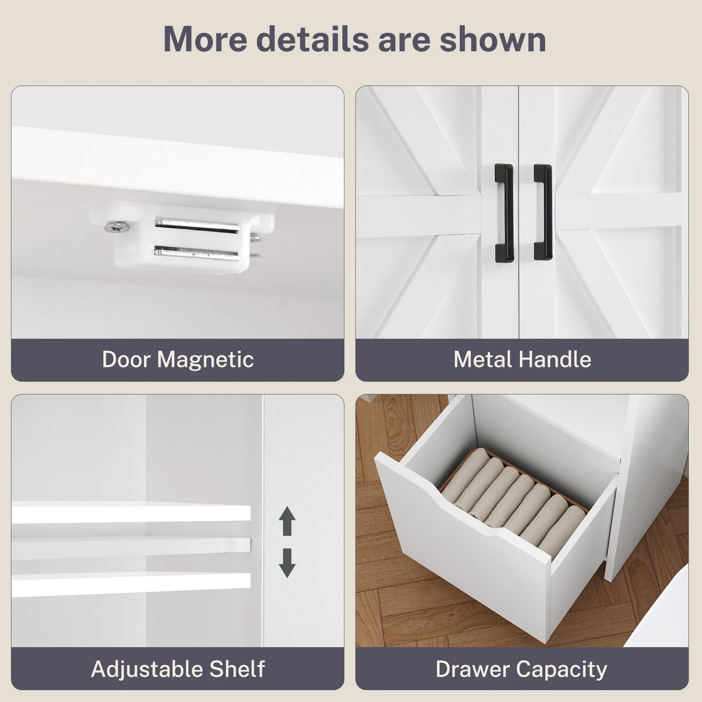 Over the Toilet Storage Cabinet with 2 Adjustable Drawers & 1 Cabinet, Freestanding Toilet Storage Cabinet with 6 open Shelves & 1 Adjustable shelf, Bathroom Storage Cabinets for Bathroom, White
