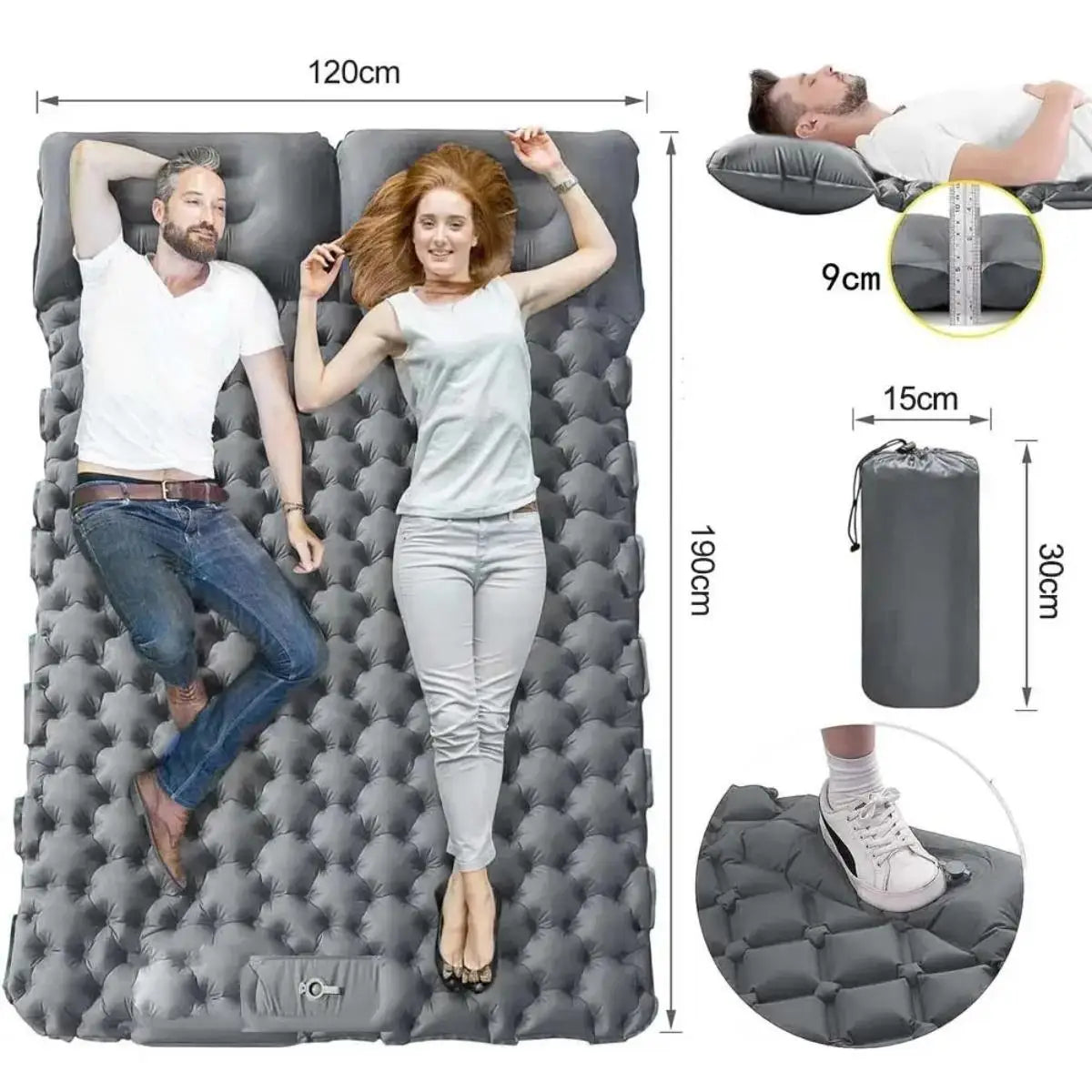 Waterproof Inflatable Mattress Camping Sleeping Pad Foldable With Pillow Mat