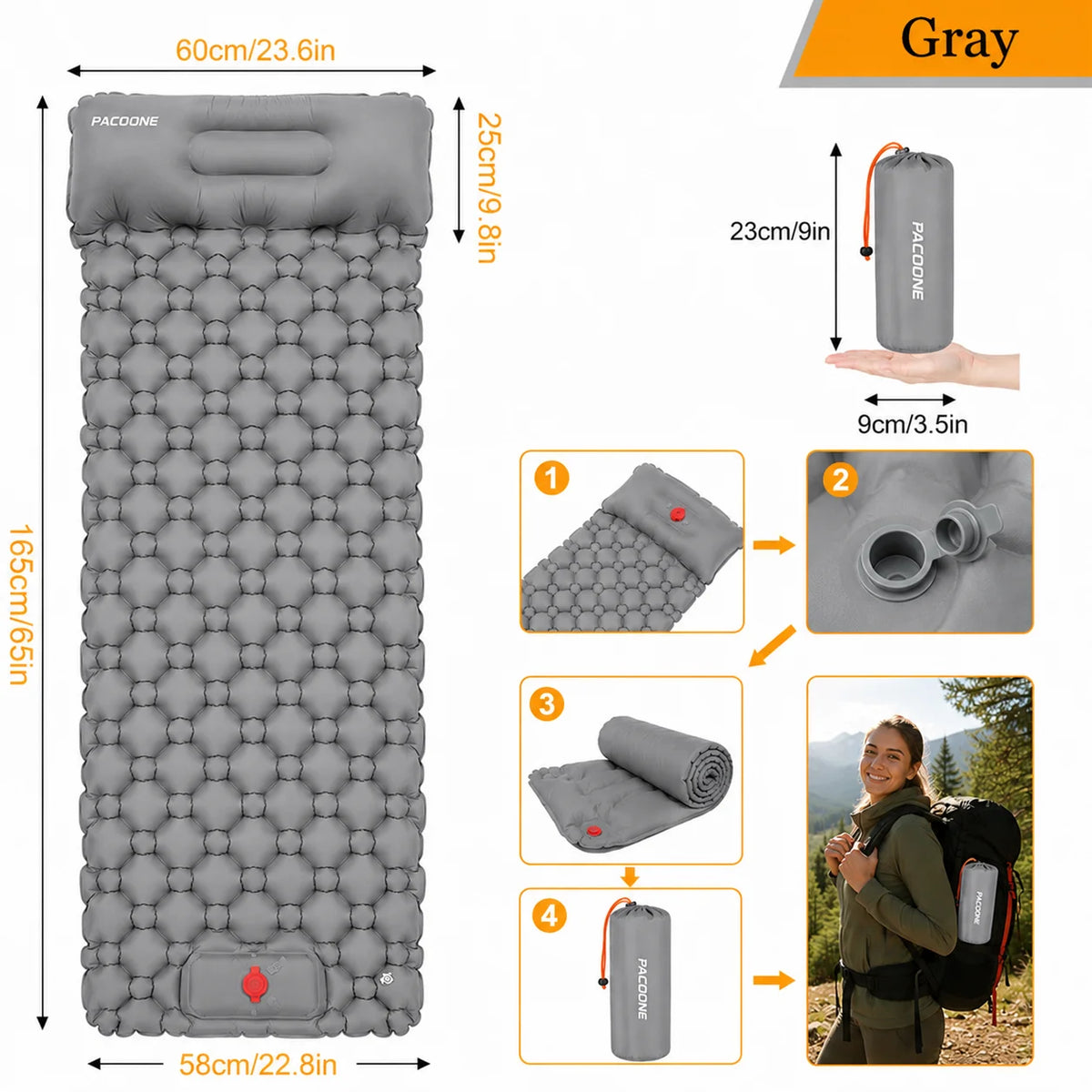 Waterproof Inflatable Mattress Camping Sleeping Pad Foldable With Pillow Mat