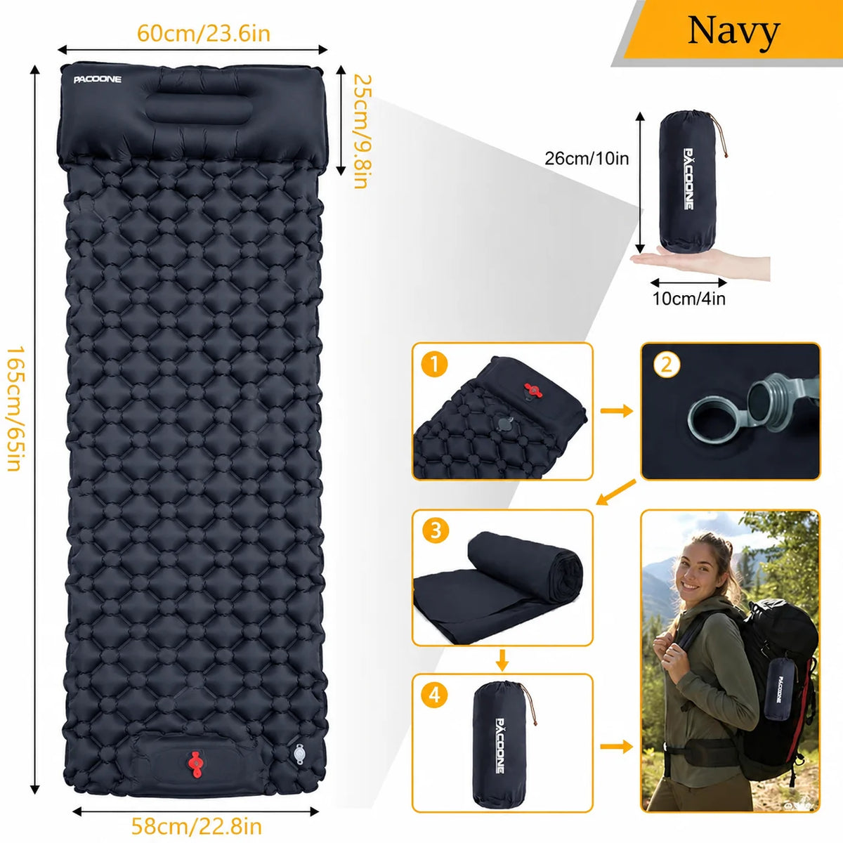 Waterproof Inflatable Mattress Camping Sleeping Pad Foldable With Pillow Mat