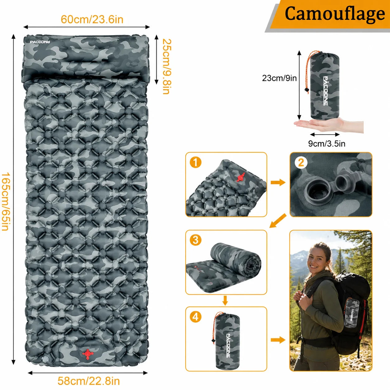 Waterproof Inflatable Mattress Camping Sleeping Pad Foldable With Pillow Mat