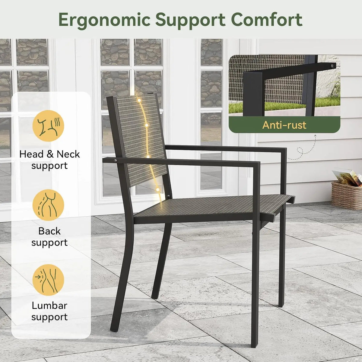 Aoxun Rectangular Metal Patio Dining Set with Textilene Chairs