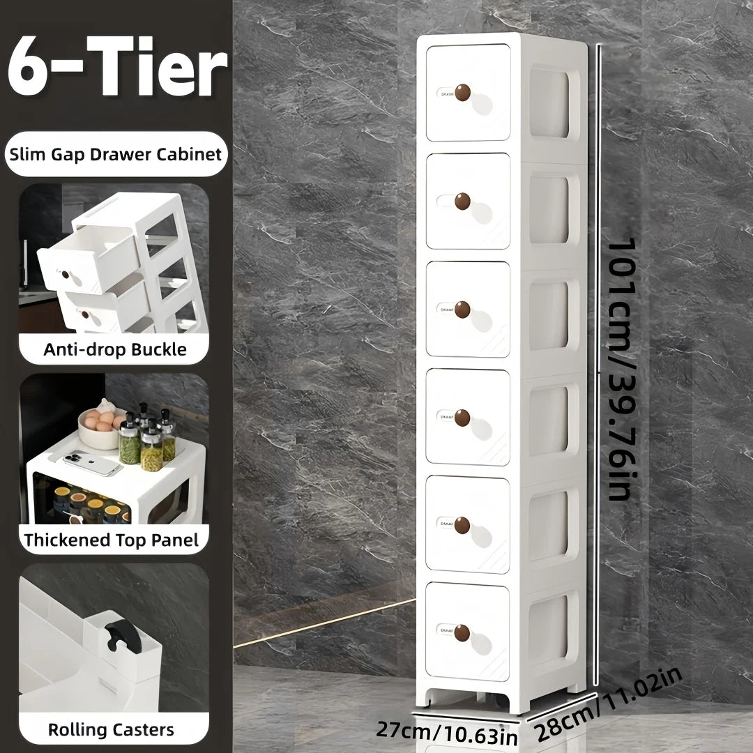 2/3/4/5-tier narrow bathroom rolling storage cabinet with flip-top striped transparent doors and lockable 360° swivel wheels, light green modular stackable slim vertical organizer tower, perfect for bathroom, beside the toil