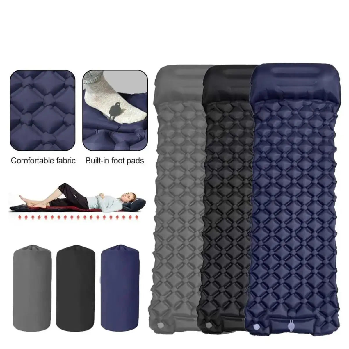 Waterproof Inflatable Mattress Camping Sleeping Pad Foldable With Pillow Mat