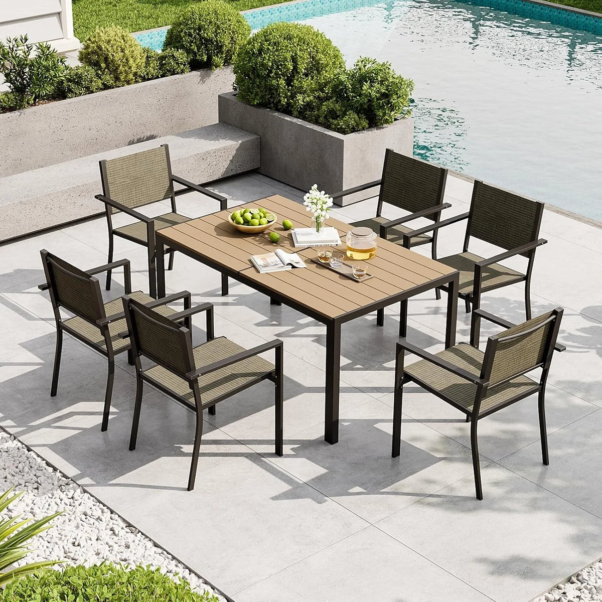 Aoxun Rectangular Metal Patio Dining Set with Textilene Chairs