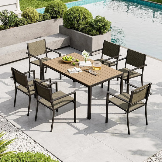 Aoxun Rectangular Metal Patio Dining Set with Textilene Chairs