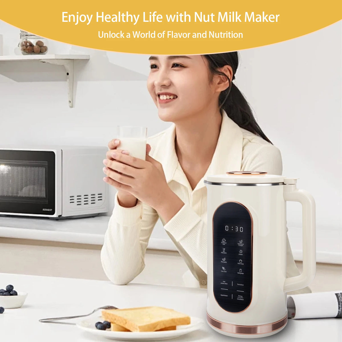 Automatic Plant Based Nut Milk Maker For Homemade Soy Beverage Making