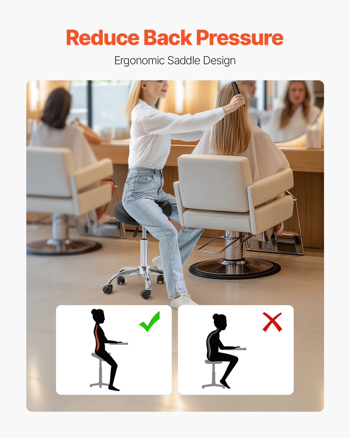 SucceBuy Saddle Stool with Wheel 450LBS Weight Capacity Height Adjustable Ergonomic Swivel Saddle Chair for Clinic Salon Tattoo