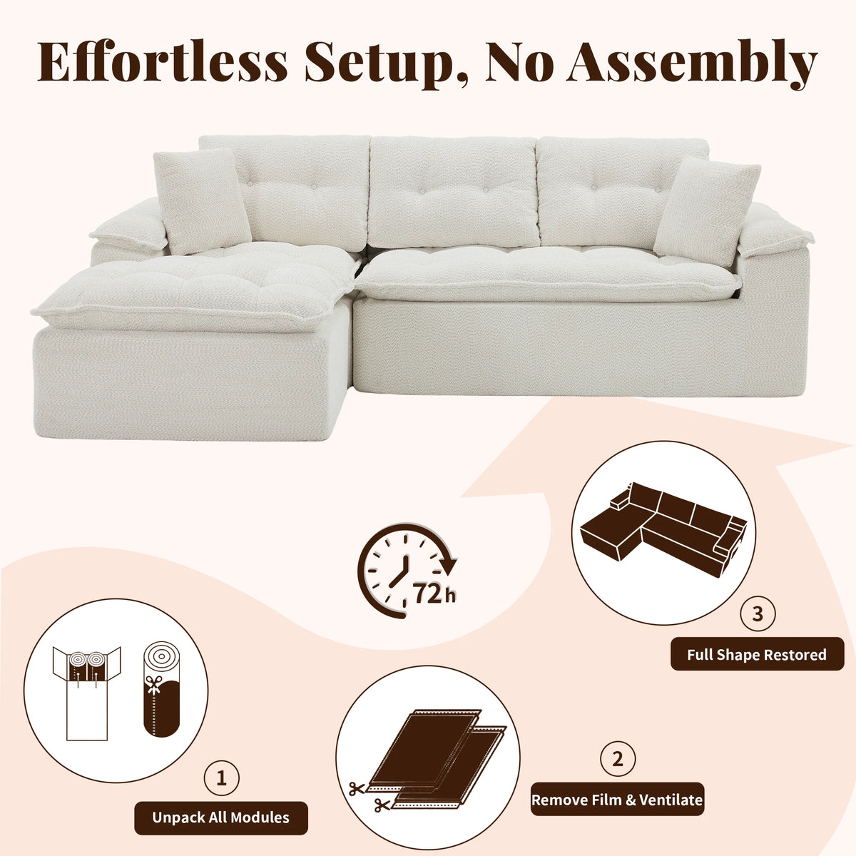 Korser 110" Modern L Shape Boneless Cloud Sectional Sofa, Chenille Deep Seat Modular Couch with Ottoman, No Assembly Needed for Living Room