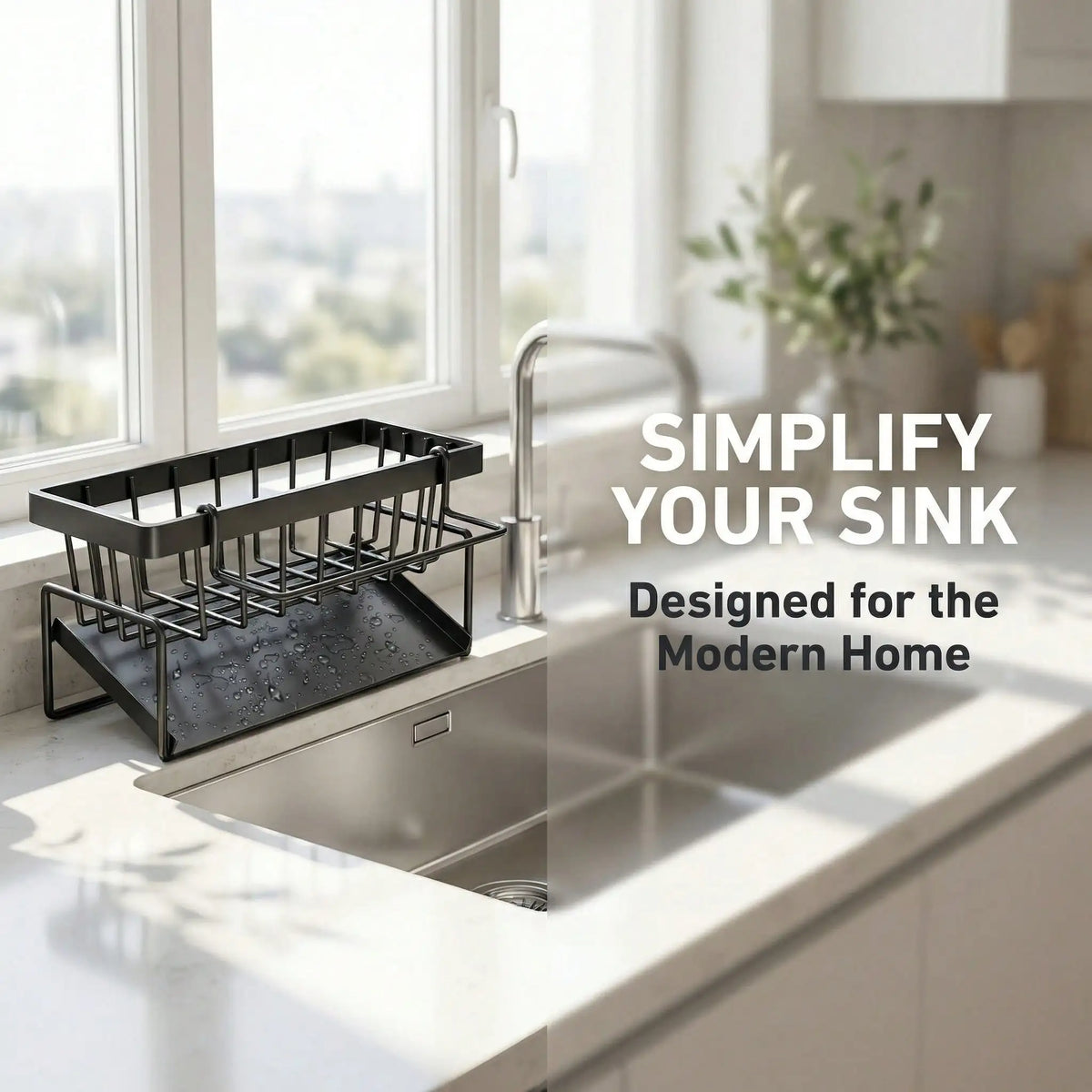 Steel Draining Rack For Sponges/Utensils/Soap, Sloped To Avoid Pooling, With Towel Bar To Prevent Mold. Ideal For Kitchen.