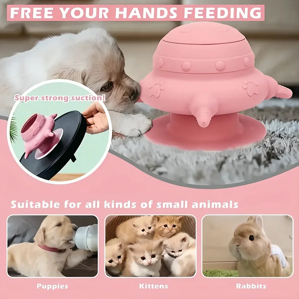 Biomimetic Pet Milk Feeder Soft Silicone Puppy Nursing Bottle Automatic Kitten Nipple Bowl with Suction Base 235ml
