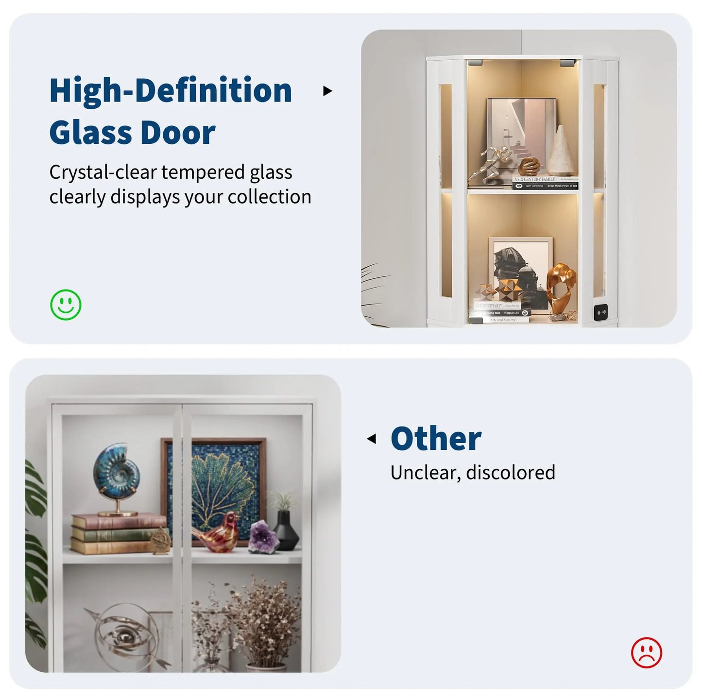 Modern Glass Display Cabinet for Dining Room, Corner Curio Showcase with 4 Tiers, Glass Doors, Lighted Shelves,Elegant Display for Collectibles, Figures, Toys, and Books