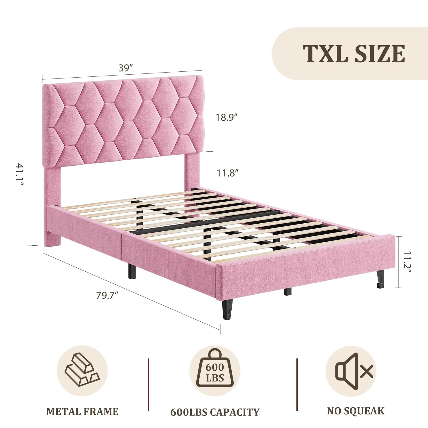 HiMiss Upholstered Platform Bed Frame Adjustable Heavy Duty Headboard