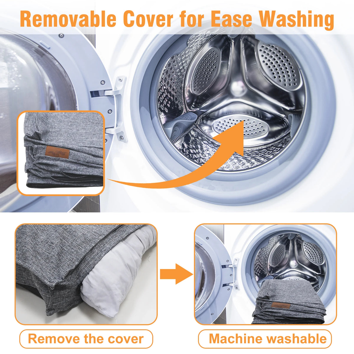 BORWART Washable Linen Dog Bed With Waterproof Lining
