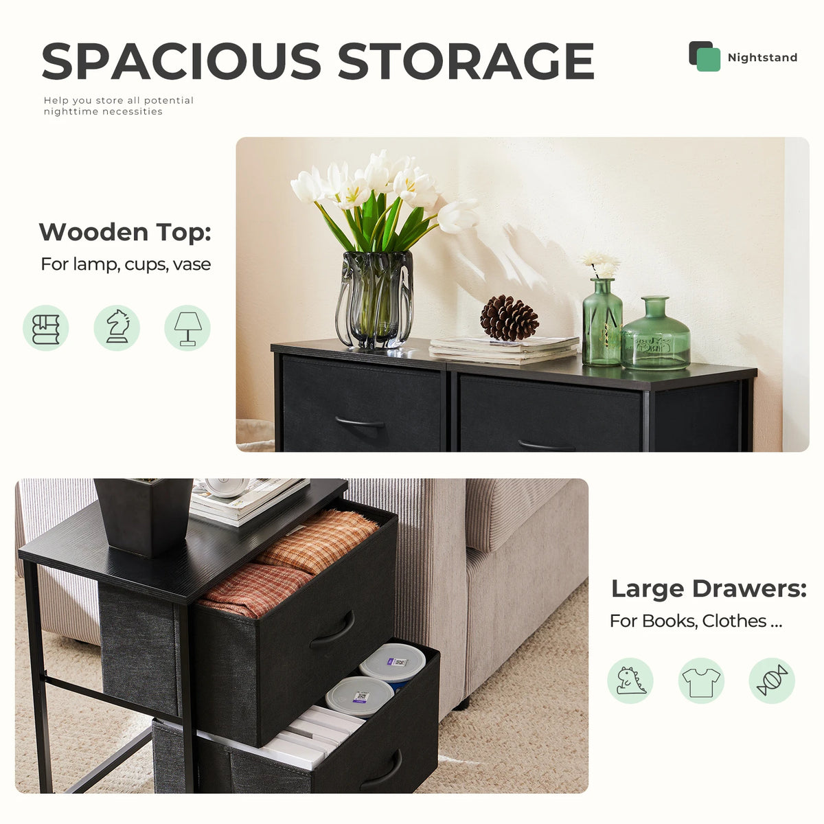 JHK Minimalist Fabric Drawers Living Room Cabinet Set Of 2