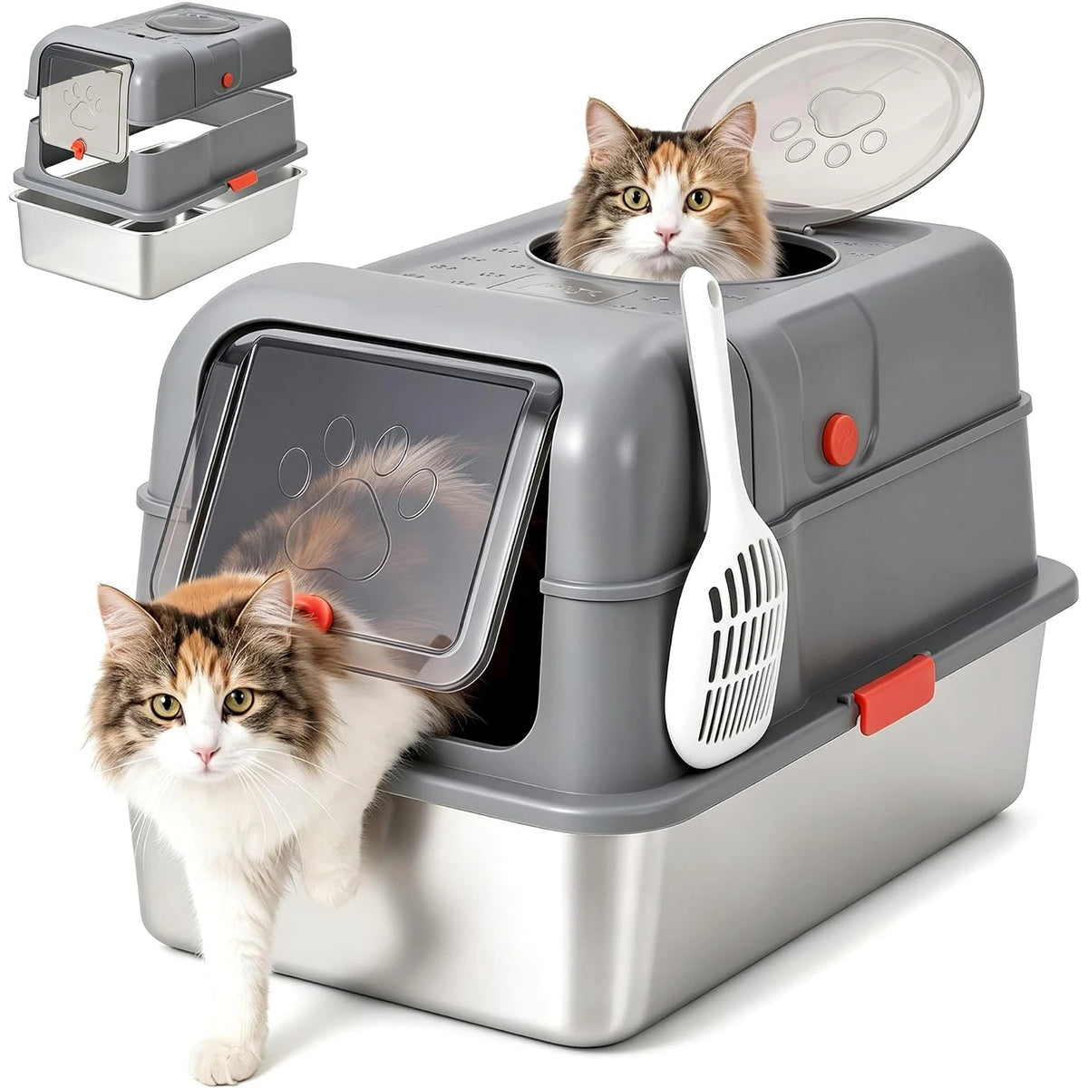 HiMISS Stainless Steel Cat Litter Box With Enclosed Top Entry
