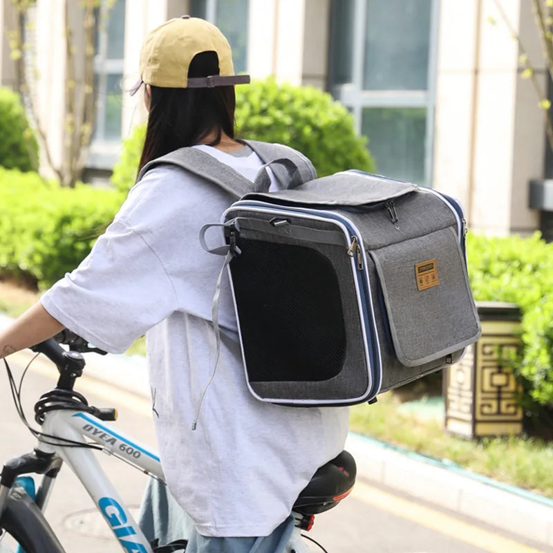 Portable Pet Carrier Backpack Handheld Travel Bag Car Seat Bicycle Mesh Cat Dog Bag Foldable Outdoor Pet Supplies