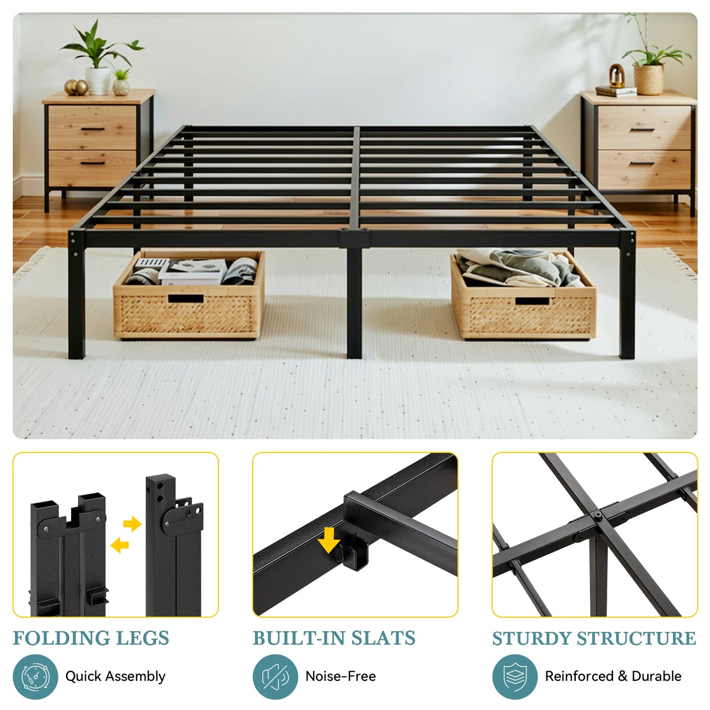 HOOMIC Sturdy Metal Bed Frame Under Bed Storage Easy Assembly