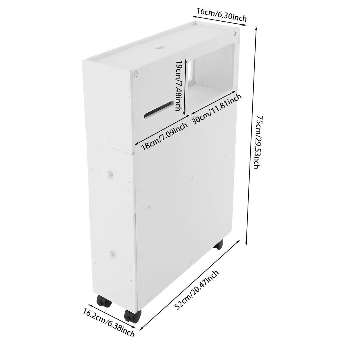 Modern Bathroom Storage Cabinet PVC Narrow Floor Storage Cabinet Floor Standing Storage Cabinet with Drawers Capacity 50kg White