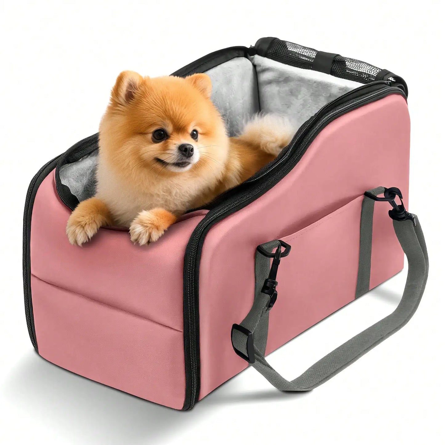 Center Console Pet Car Seat Carrier For Small Dogs & Cats Removable Washable Soft Plush Liner Portable Travel Booster Bed Stable Safety Pet Car Carrier For Road Trips
