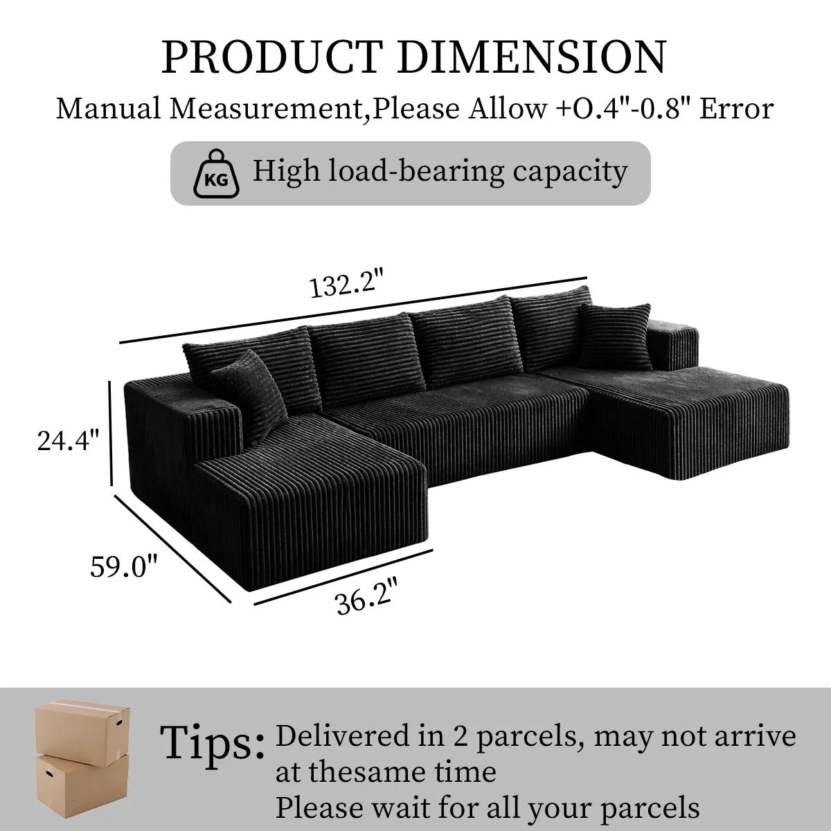 132in Modular U-Shaped Sectional Sofa with Double Chaise Lounges, 8-Piece Corduroy Oversized Pit Couch, Seats 6 People, Large U Style Floor Sofa for Living Room Family Gathering