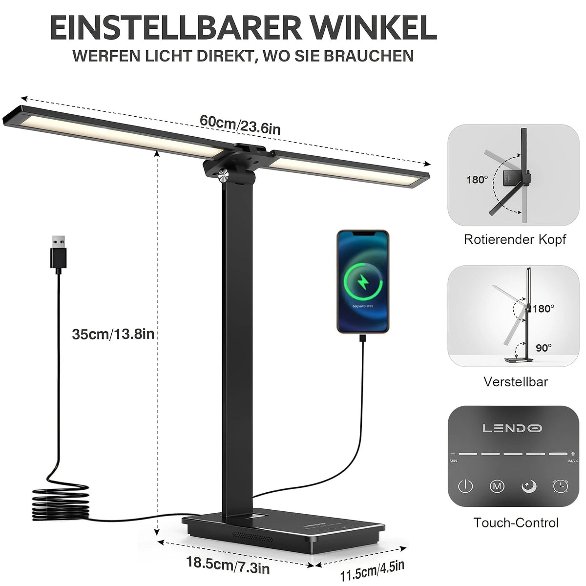 Double Head LED Desk Lamp 13W USB Power 88 LEDs Foldable Reading Light 5 Color Modes Dimmable 3000K-6000K Portable Table Lamp Adjustable Eye-Caring for Home Office Study Bedroom Dorm Living Room