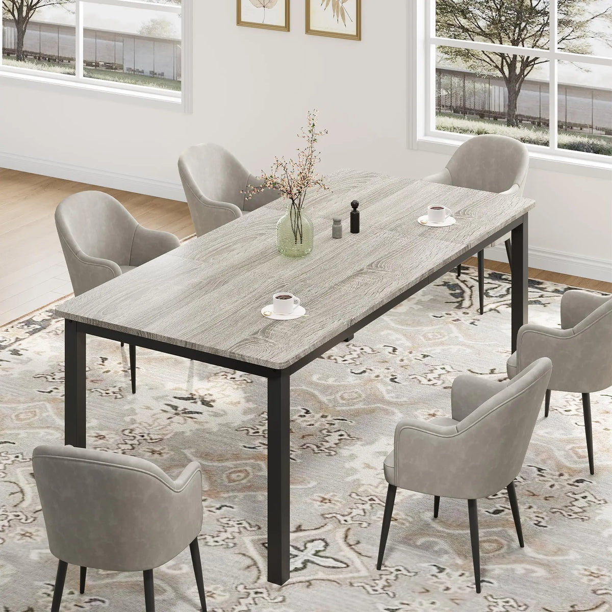 EliteZ Farmhouse Wooden Dining Table With Industrial Metal Frame