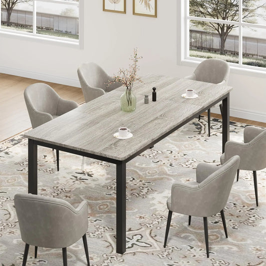 EliteZ Farmhouse Wooden Dining Table With Industrial Metal Frame