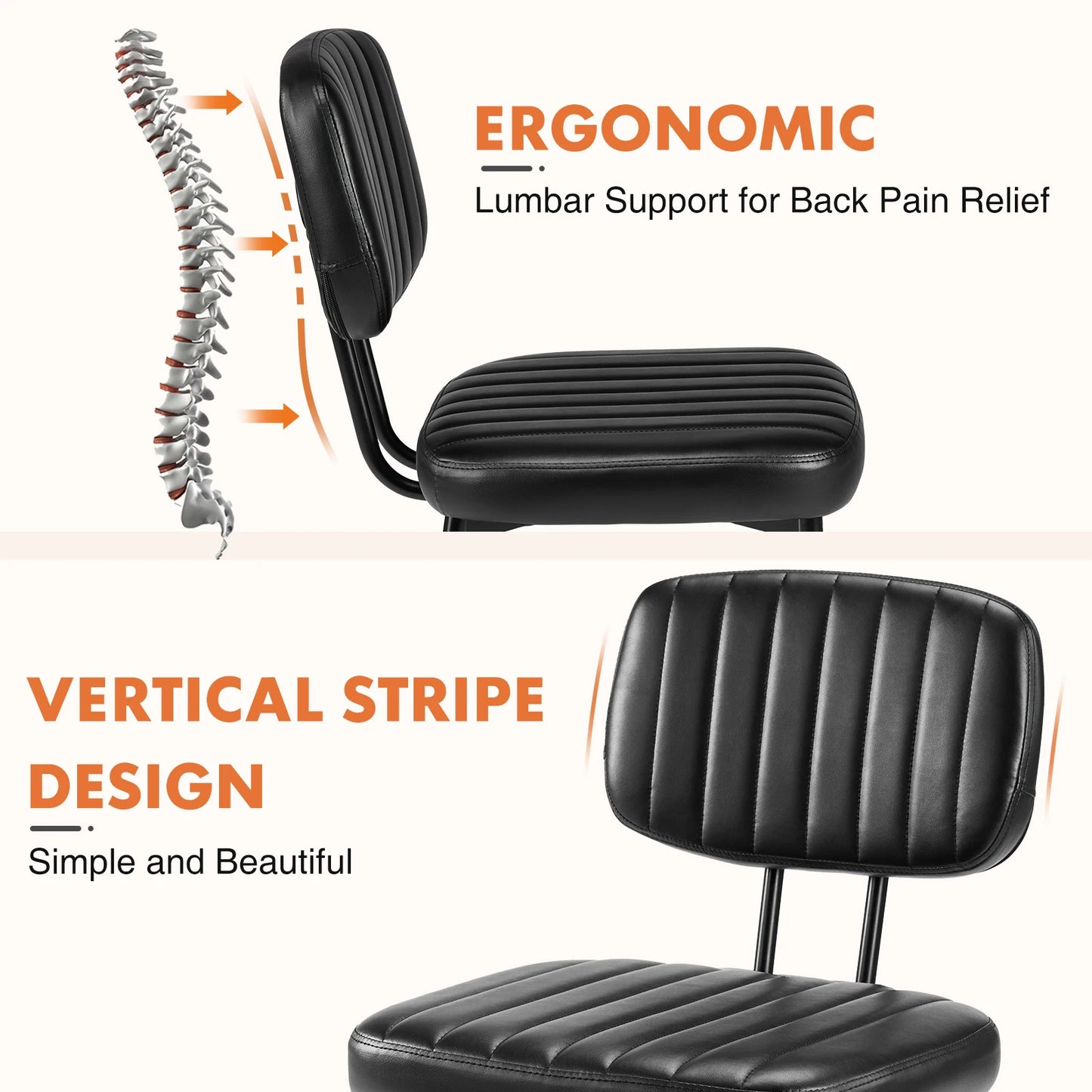 JHK Faux Leather Dining Chairs Pair Lumbar Support Metal Legs