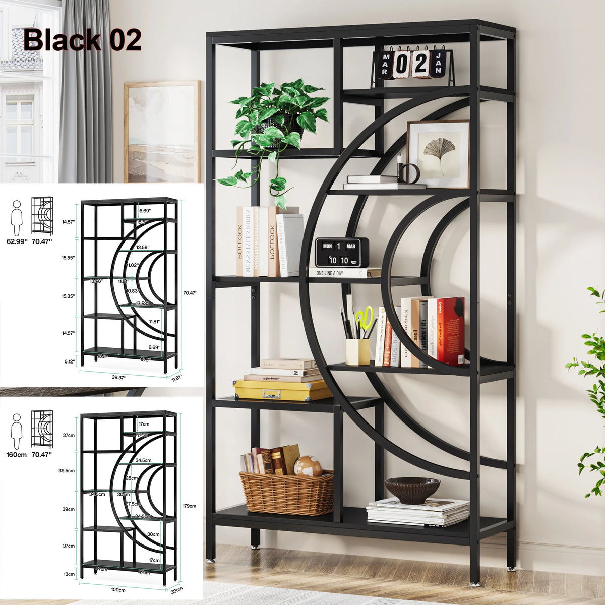 Tribesigns Industrial Etagere Bookcase Display Shelf Storage Organizer